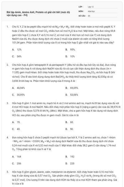 Bài tập Amin, Amino Axit, Protein có giải chi tiết (mức độ vận dụng cao - P4)