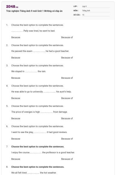 Trắc nghiệm Tiếng Anh 9 mới Unit 1 Writing có đáp án