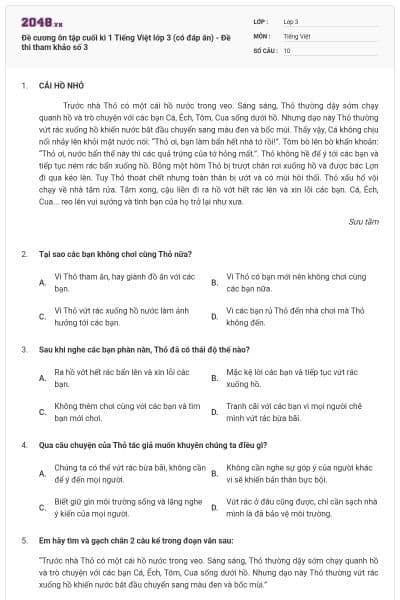 Đề cương ôn tập cuối kì 1 Tiếng Việt lớp 3 (có đáp án) - Đề thi tham khảo số 3