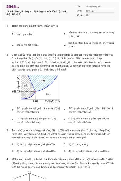 Đề thi Đánh giá năng lực Bộ Công an môn Vật Lí (có đáp án) - Đề số 1