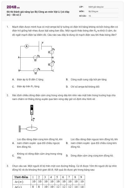 Đề thi Đánh giá năng lực Bộ Công an môn Vật Lí (có đáp án) - Đề số 2