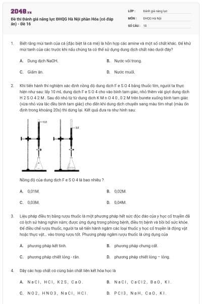 Đề thi Đánh giá năng lực ĐHQG Hà Nội phần Hóa (có đáp án) - Đề 16