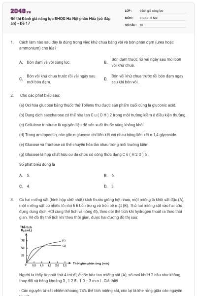 Đề thi Đánh giá năng lực ĐHQG Hà Nội phần Hóa (có đáp án) - Đề 17