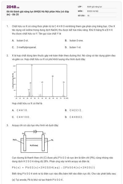 Đề thi Đánh giá năng lực ĐHQG Hà Nội phần Hóa (có đáp án) - Đề 20