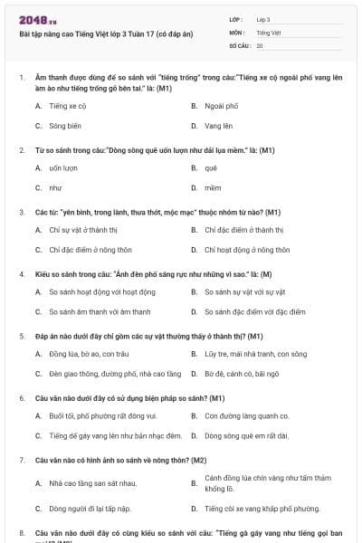 Bài tập nâng cao Tiếng Việt lớp 3 Tuần 17 (có đáp án)