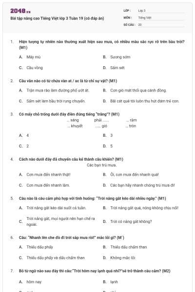 Bài tập nâng cao Tiếng Việt lớp 3 Tuần 19 (có đáp án)