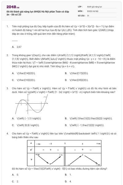 Đề thi Đánh giá năng lực ĐHQG Hà Nội phần Toán có đáp án - Đề số 20