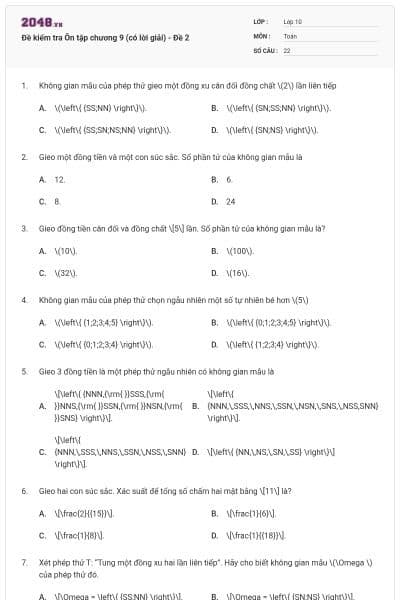 Đề kiểm tra Ôn tập chương 9 (có lời giải) - Đề 2