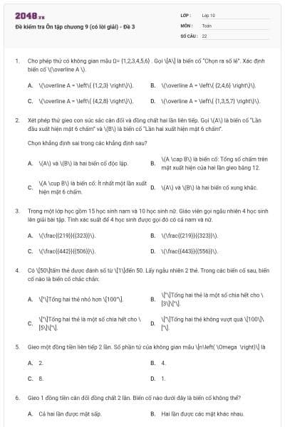 Đề kiểm tra Ôn tập chương 9 (có lời giải) - Đề 3