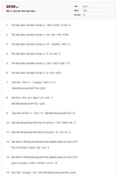 Bài 2: Quy tắc tính đạo hàm