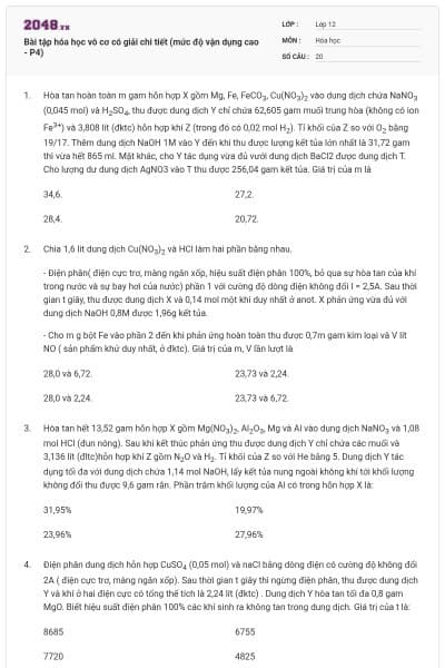 Bài tập hóa học vô cơ có giải chi tiết (mức độ vận dụng cao - P4)
