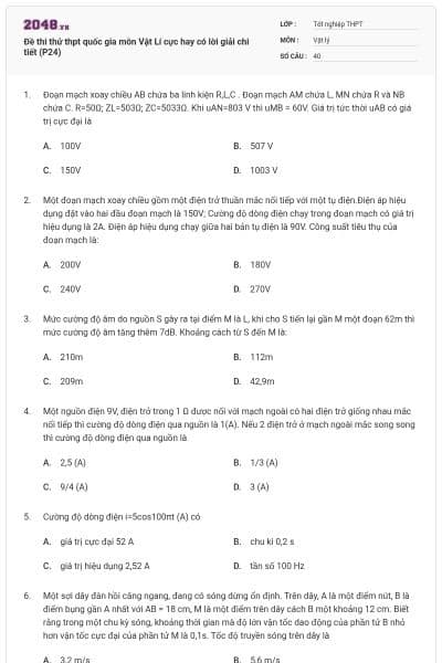 Đề thi thử thpt quốc gia môn Vật Lí cực hay có lời giải chi tiết (P24)