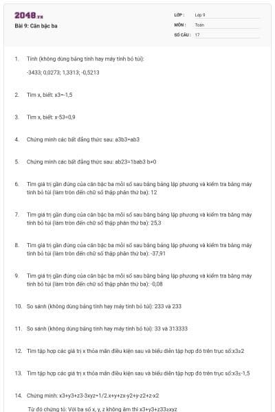 Bài 9: Căn bậc ba