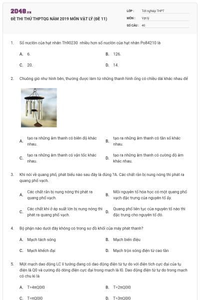 ĐỀ THI THỬ THPTQG NĂM 2019 MÔN VẬT LÝ (ĐỀ 11)