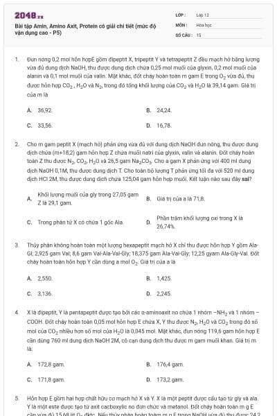 Bài tập Amin, Amino Axit, Protein có giải chi tiết (mức độ vận dụng cao - P5)