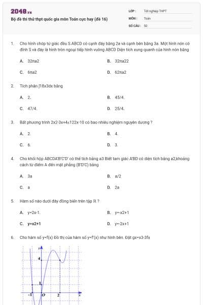 Bộ đề thi thử thpt quốc gia môn Toán cực hay (đề 16)