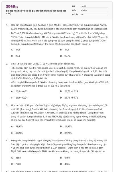 Bài tập hóa học vô cơ có giải chi tiết (mức độ vận dụng cao - P4)