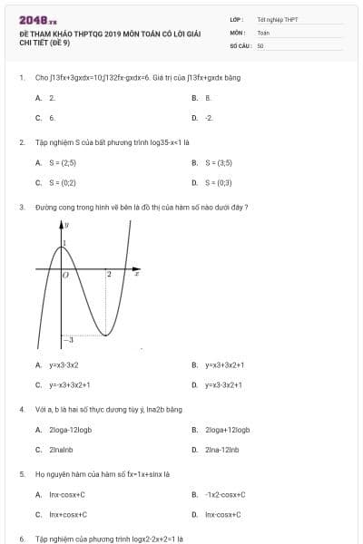 ĐỀ THAM KHẢO THPTQG 2019 MÔN TOÁN CÓ LỜI GIẢI CHI TIẾT (ĐỀ 9)