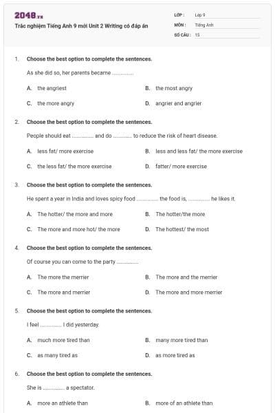 Trắc nghiệm Tiếng Anh 9 mới Unit 2 Writing có đáp án