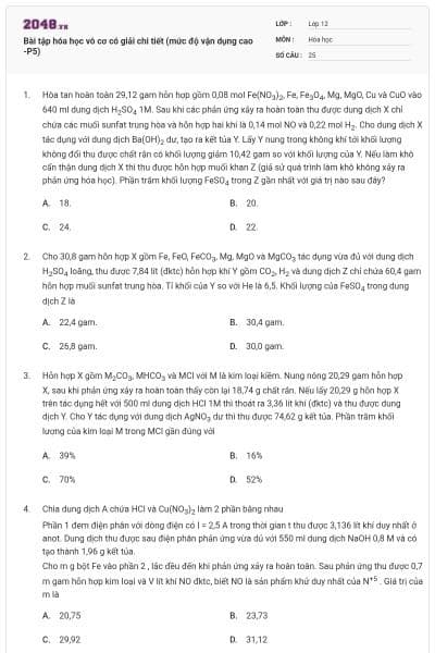 Bài tập hóa học vô cơ có giải chi tiết (mức độ vận dụng cao -P5)