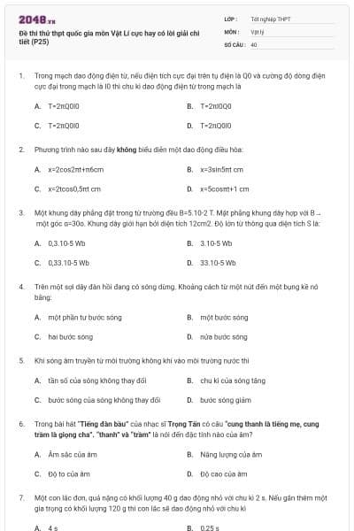 Đề thi thử thpt quốc gia môn Vật Lí cực hay có lời giải chi tiết (P25)