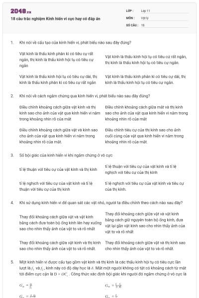 18 câu trắc nghiệm Kính hiển vi cực hay có đáp án