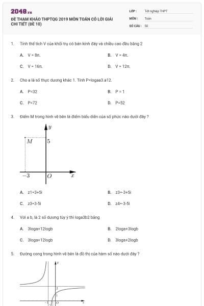 ĐỀ THAM KHẢO THPTQG 2019 MÔN TOÁN CÓ LỜI GIẢI CHI TIẾT (ĐỀ 10)