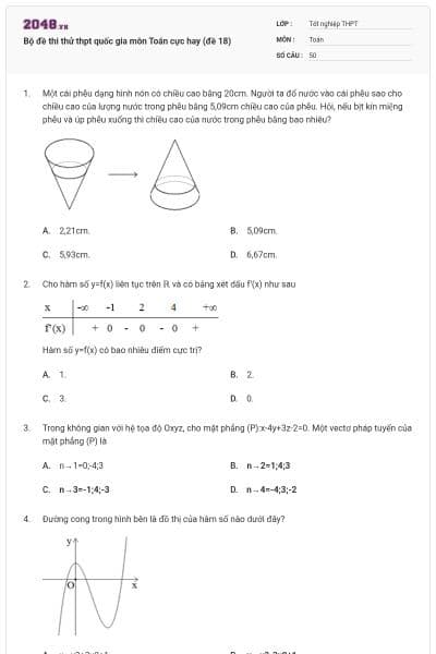 Bộ đề thi thử thpt quốc gia môn Toán cực hay (đề 18)