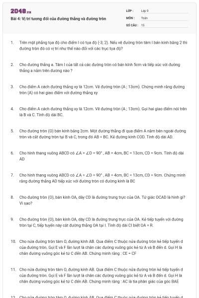 Bài 4: Vị trí tương đối của đường thẳng và đường tròn