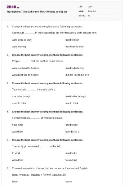 Trắc nghiệm Tiếng Anh 9 mới Unit 4 Writing có đáp án