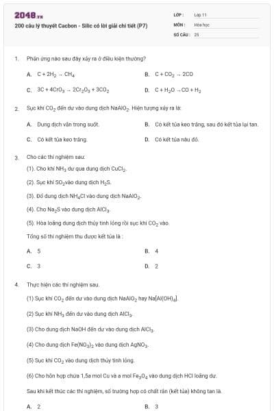 200 câu lý thuyết Cacbon - Silic có lời giải chi tiết (P7)