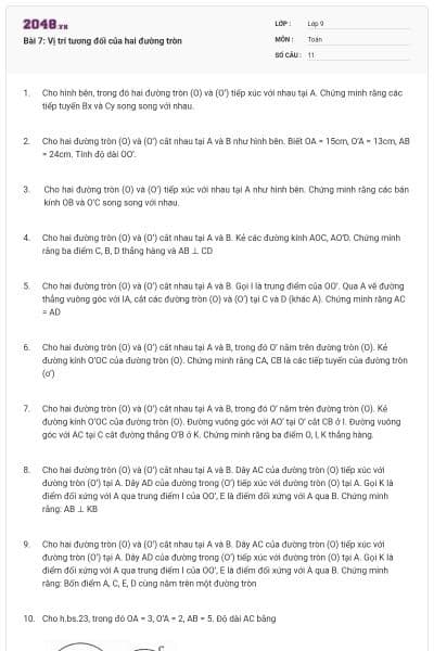 Bài 7: Vị trí tương đối của hai đường tròn