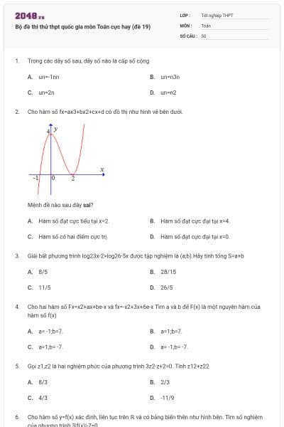 Bộ đề thi thử thpt quốc gia môn Toán cực hay (đề 19)