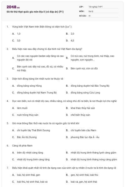 Đề thi thử thpt quốc gia môn Địa lí (có đáp án) (P1)