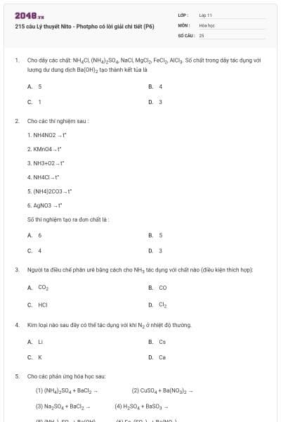 215 câu Lý thuyết Nito - Photpho có lời giải chi tiết (P6)