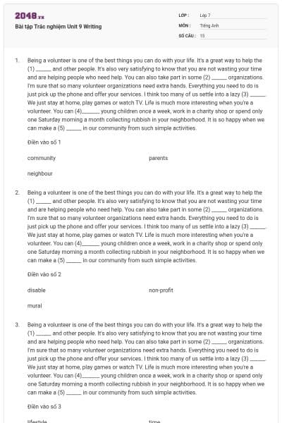 Bài tập Trắc nghiệm Unit 9 Writing