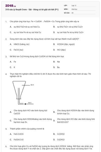 310 câu Lý thuyết Crom - Sắt - Đồng có lời giải chi tiết (P1)