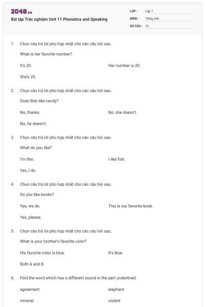 Bài tập Trắc nghiệm Unit 11 Phonetics and Speaking