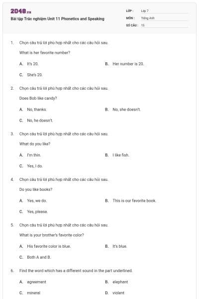 Bài tập Trắc nghiệm Unit 11 Phonetics and Speaking