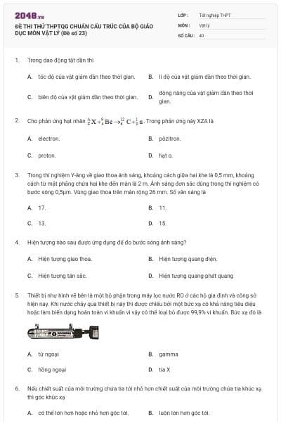 ĐỀ THI THỬ THPTQG CHUẨN CẤU TRÚC CỦA BỘ GIÁO DỤC MÔN VẬT LÝ (Đề số 23)
