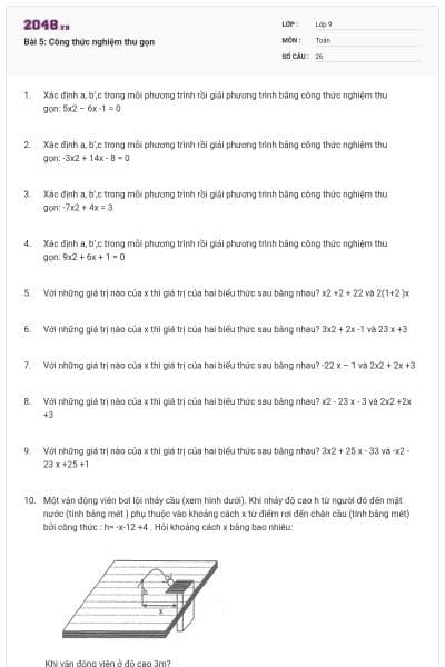 Bài 5: Công thức nghiệm thu gọn