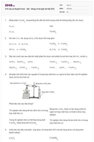 310 câu Lý thuyết Crom - Sắt - Đồng có lời giải chi tiết (P2)