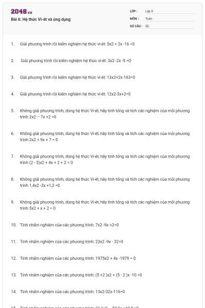 Bài 6: Hệ thức Vi-ét và ứng dụng