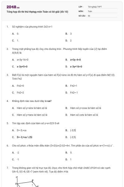 Tổng hợp đề thi thử thptqg môn Toán có lời giải (đề 10)