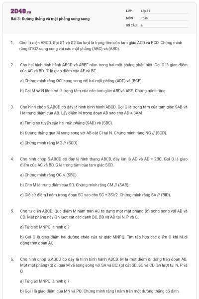 Bài 3: Đường thẳng và mặt phẳng song song