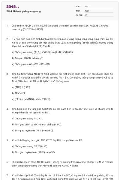 Bài 4: Hai mặt phẳng song song