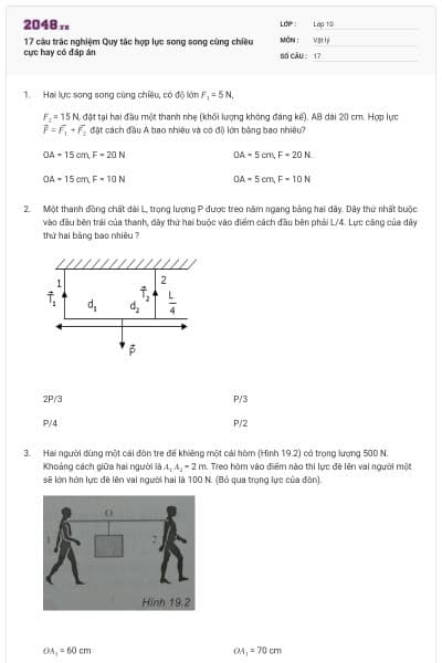 17 câu trắc nghiệm Quy tắc hợp lực song song cùng chiều cực hay có đáp án