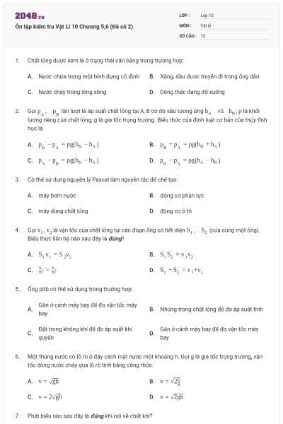 Ôn tập kiểm tra Vật Lí 10 Chương 5,6 (Đề số 2)