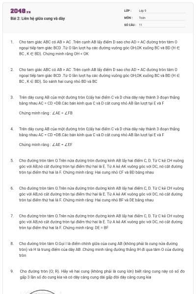 Bài 2: Liên hệ giữa cung và dây