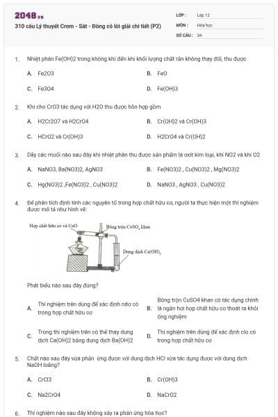 310 câu Lý thuyết Crom - Sắt - Đồng có lời giải chi tiết (P2)